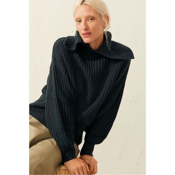 ✨H&M Hunter Green Dark Green Collared Rib-knit Sz Small Sweater✨ - Picture 2 of 9